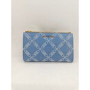MICHAEL KORS Adele Jet Set monogram logo double zip phone wallet -Denim blue